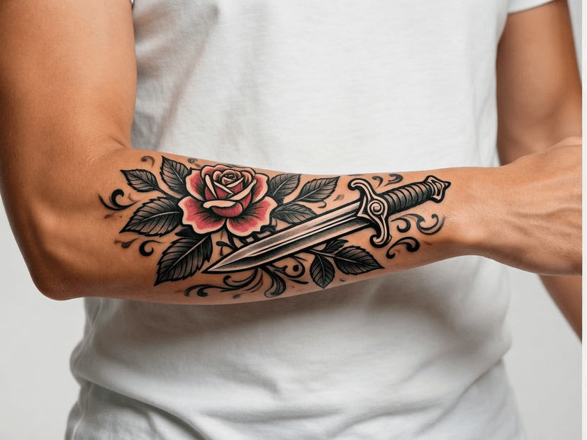 StarInk AI tattoo preview — Neo-Traditional ornate design with rich colors, detailed linework on male arm